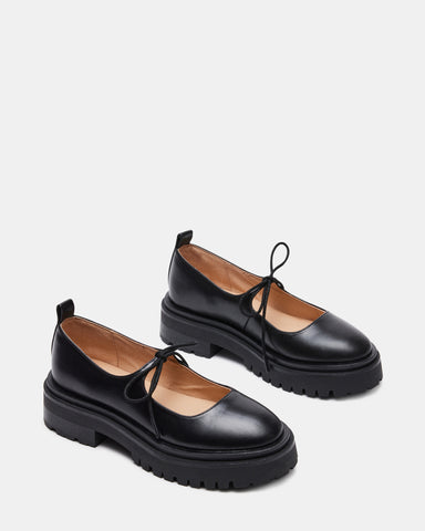 LANDON Black Leather Lug Sole Mary Jane Loafer - Steve Madden