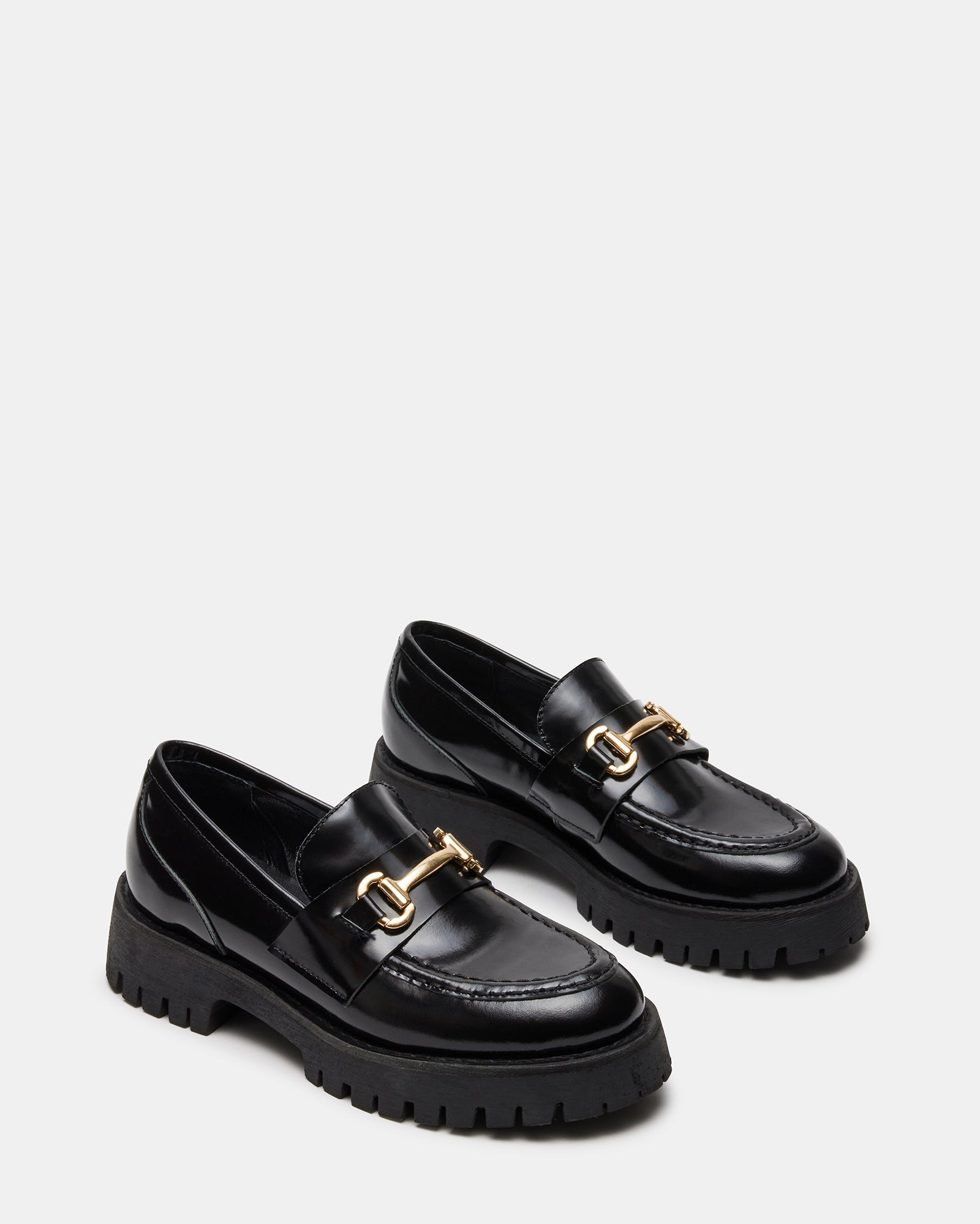 LANDO Black Leather Loafer | Women's Lug Loafer – Steve Madden