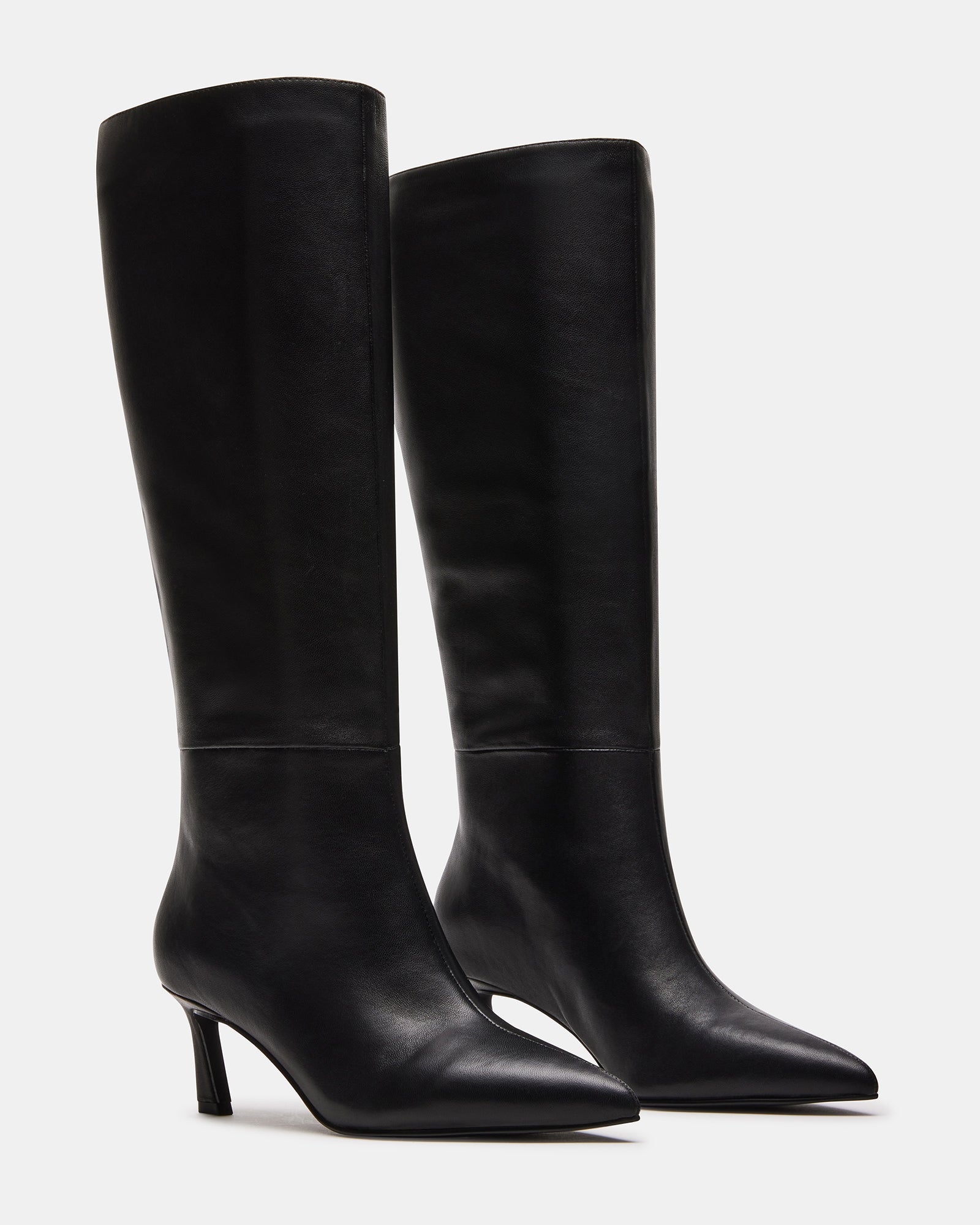 LAVAN Black Leather Kitten Heel Knee High Boot | Women's Boots – Steve ...