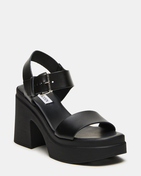 LIORA Black Leather Platform Ankle Strap Sandal | Women's Sandals ...