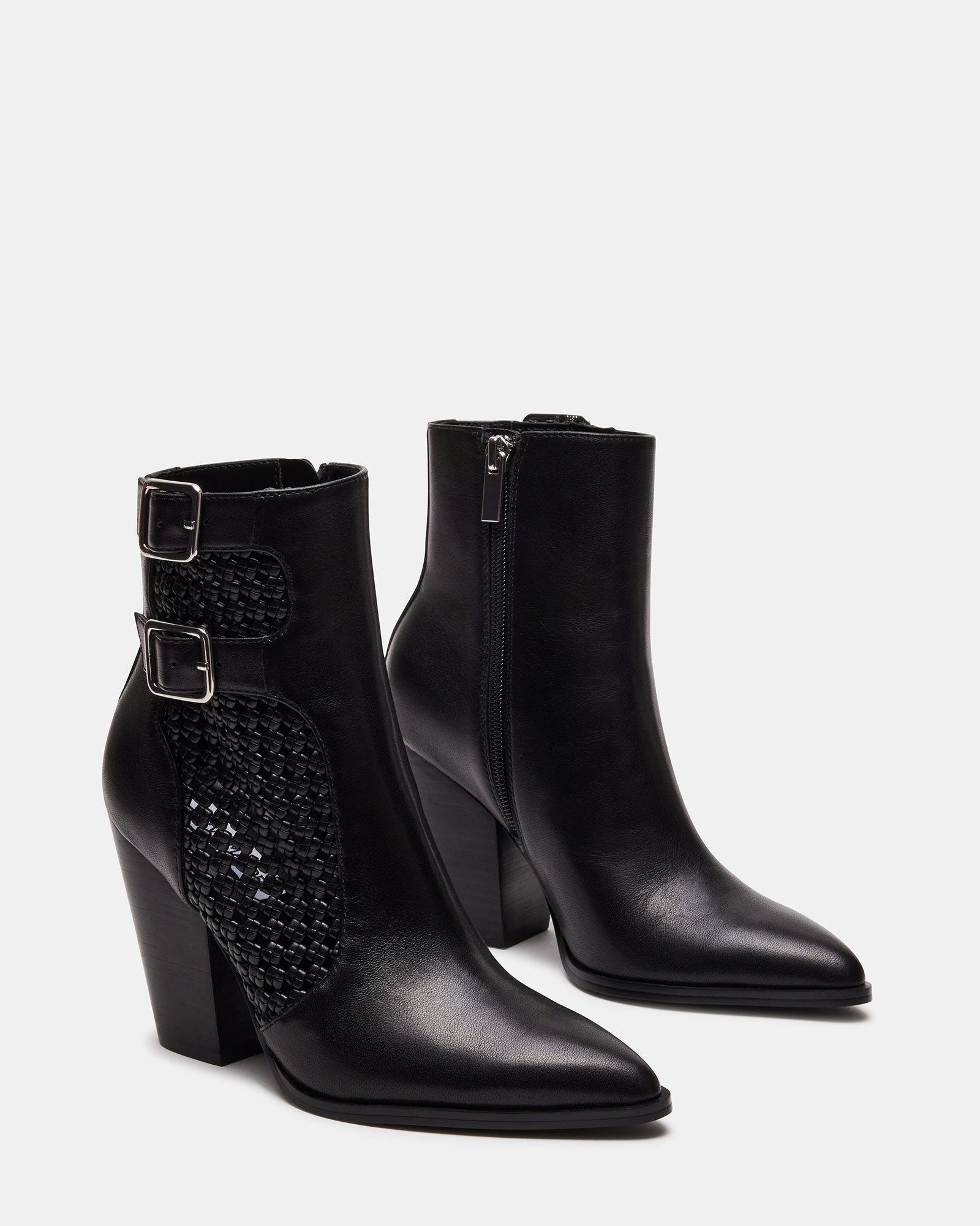 LIZ Black Leather Western Ankle Bootie | Women's Booties – Steve Madden