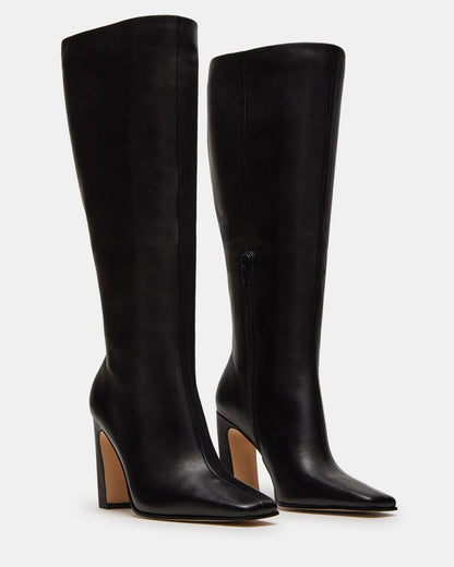 LIZETTE BLACK LEATHER WIDE CALF