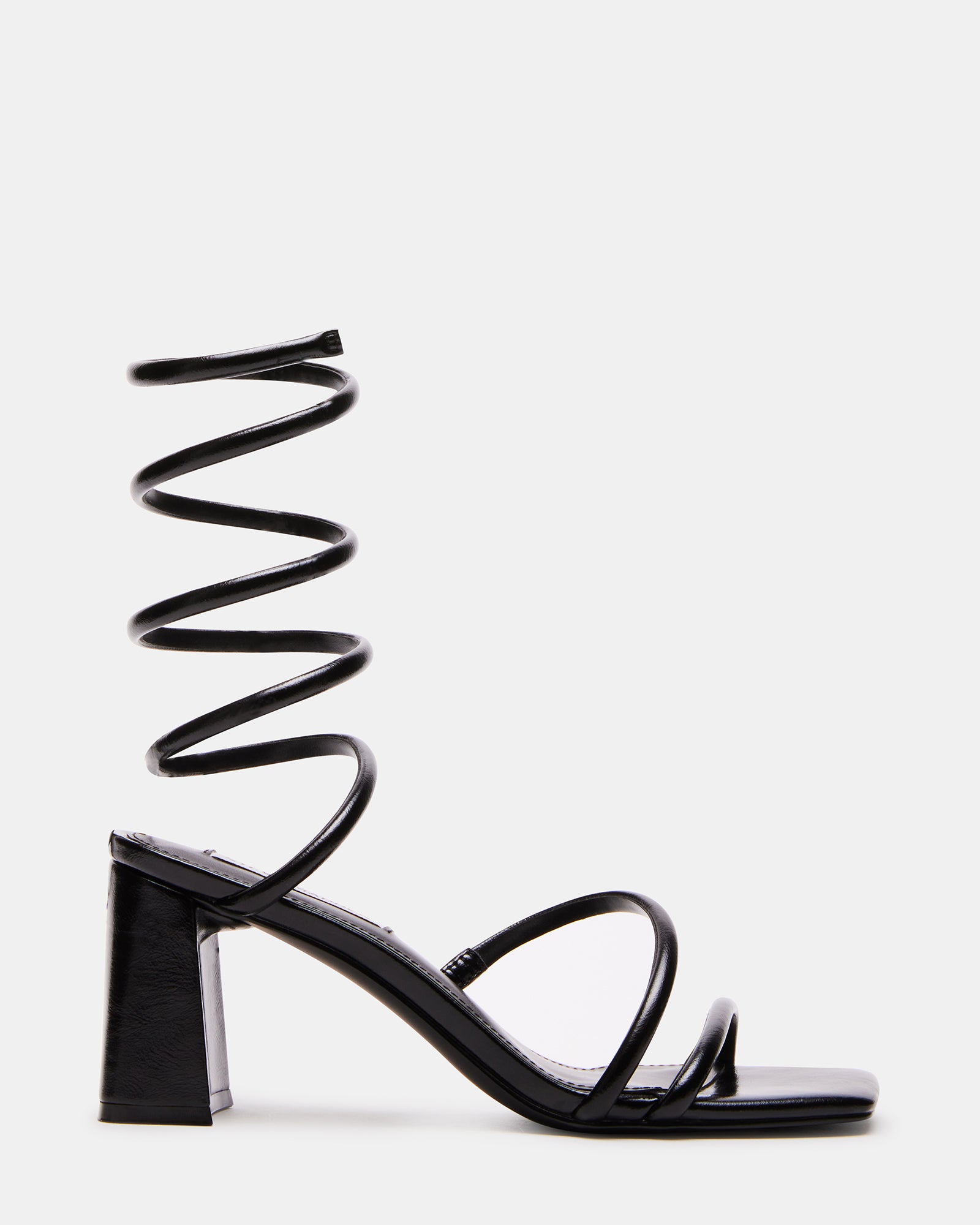 Eve Square Toe Strappy Heel In Black Faux Leather | EGO