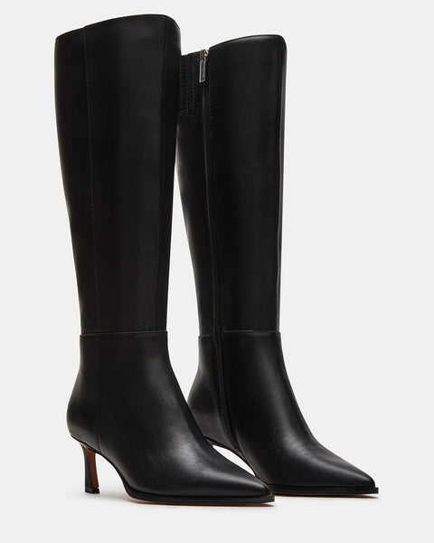 LUCID Black Leather Pointed Toe Kitten Heel Boot | Women's Boots ...