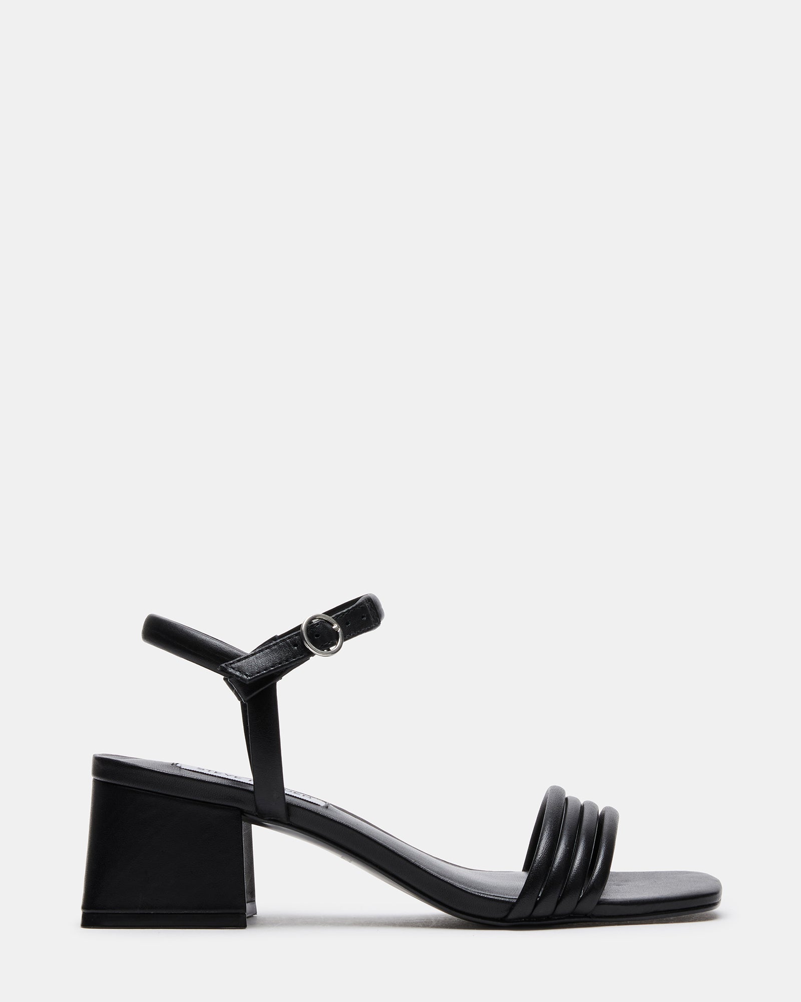 LUSTER Black Leather Block Heel Sandal | Women's Heel Sandals – Steve ...