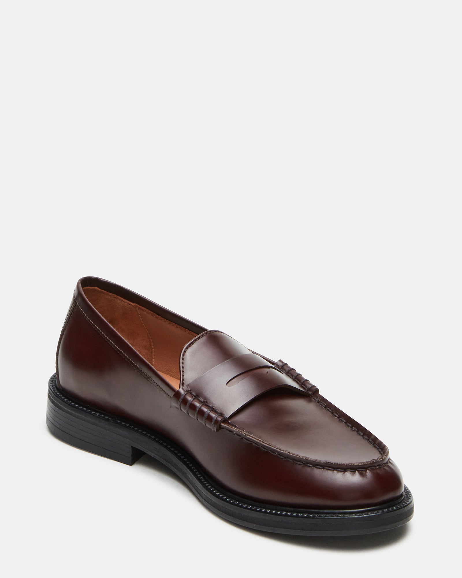 MADISON Burgundy Box Leather Penny Loafer | Women's Loafers – Steve Madden