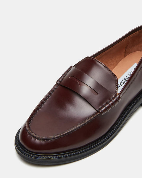 MADISON Burgundy Box Leather Penny Loafer | Women's Loafers – Steve Madden