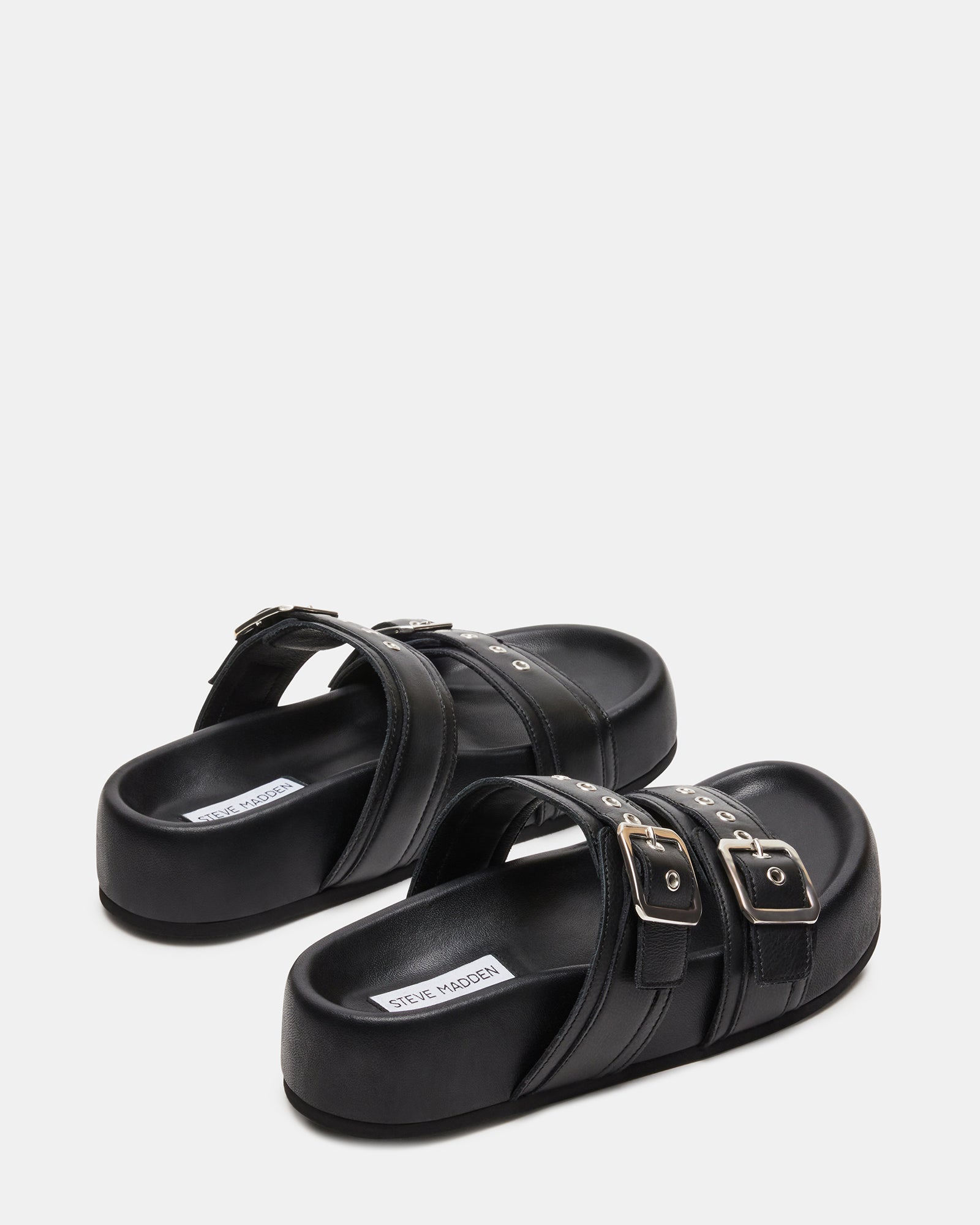 MARCINE Black Leather Flatform Slide | Women's Platform Sandals – Steve ...