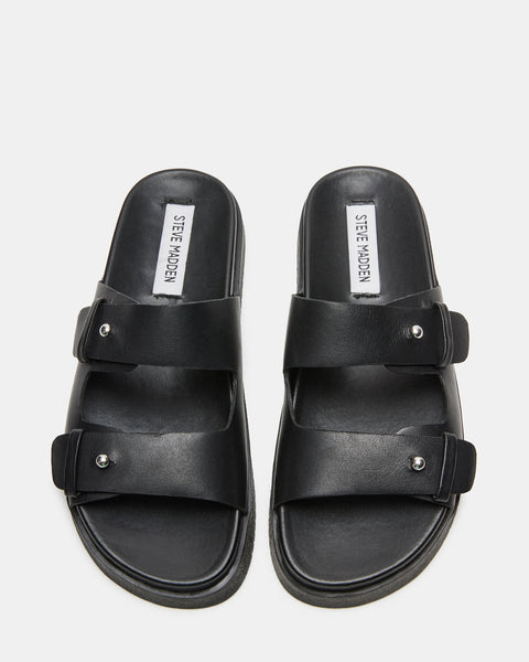 MARIEL Black Leather Flatform Slide Sandal | Women's Sandals – Steve Madden