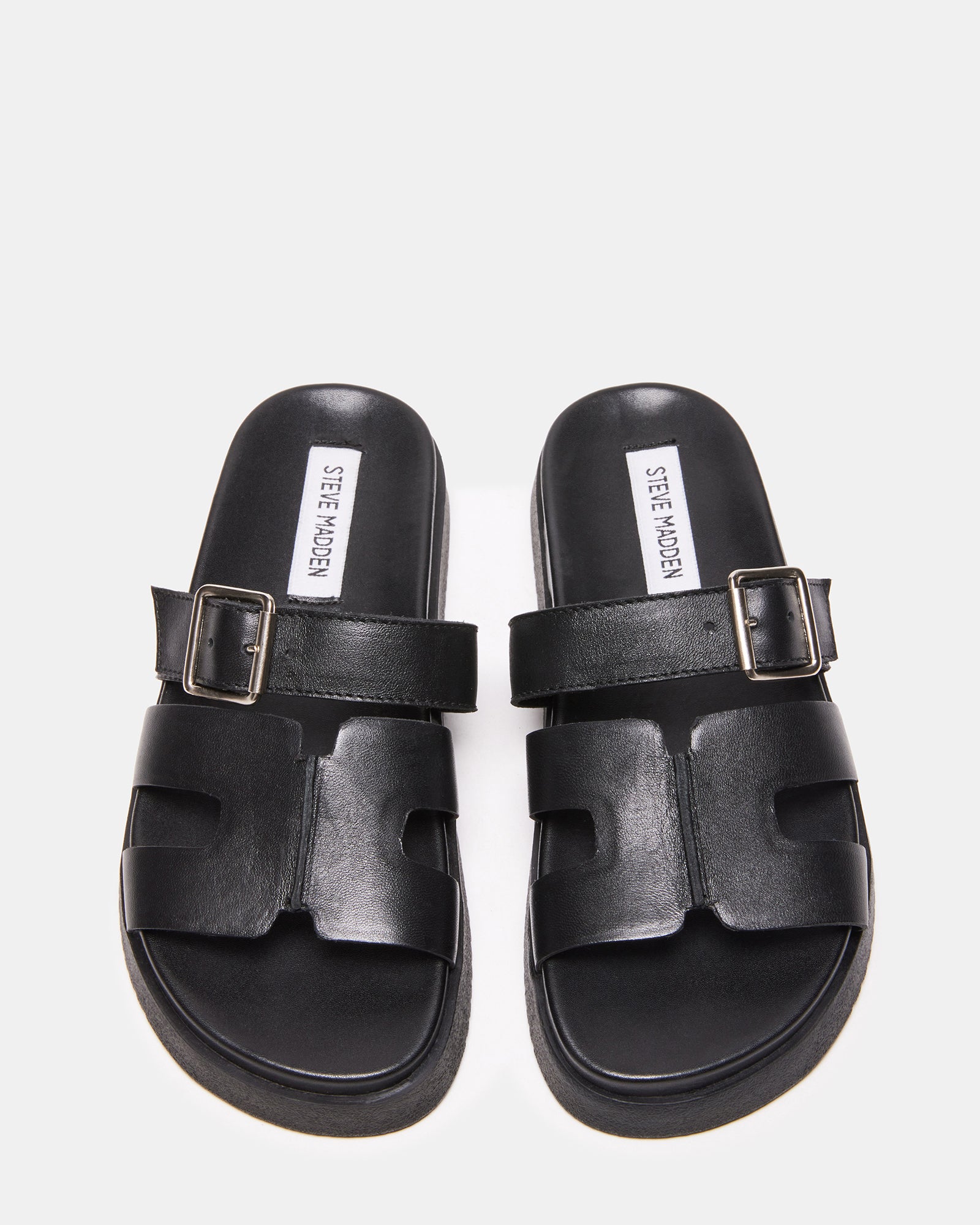 MAYHEM Black Leather Flatform Slide Sandal | Women's Sandals – Steve Madden