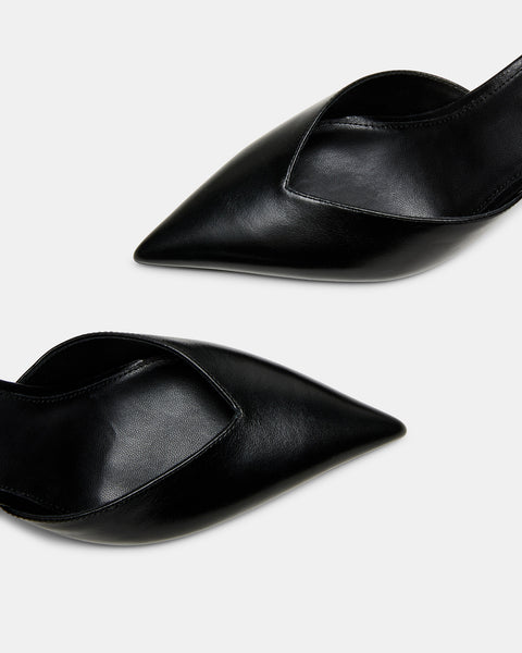 MOD Black Leather Kitten Heel Pointed Toe Mule | Women's Heels – Steve ...