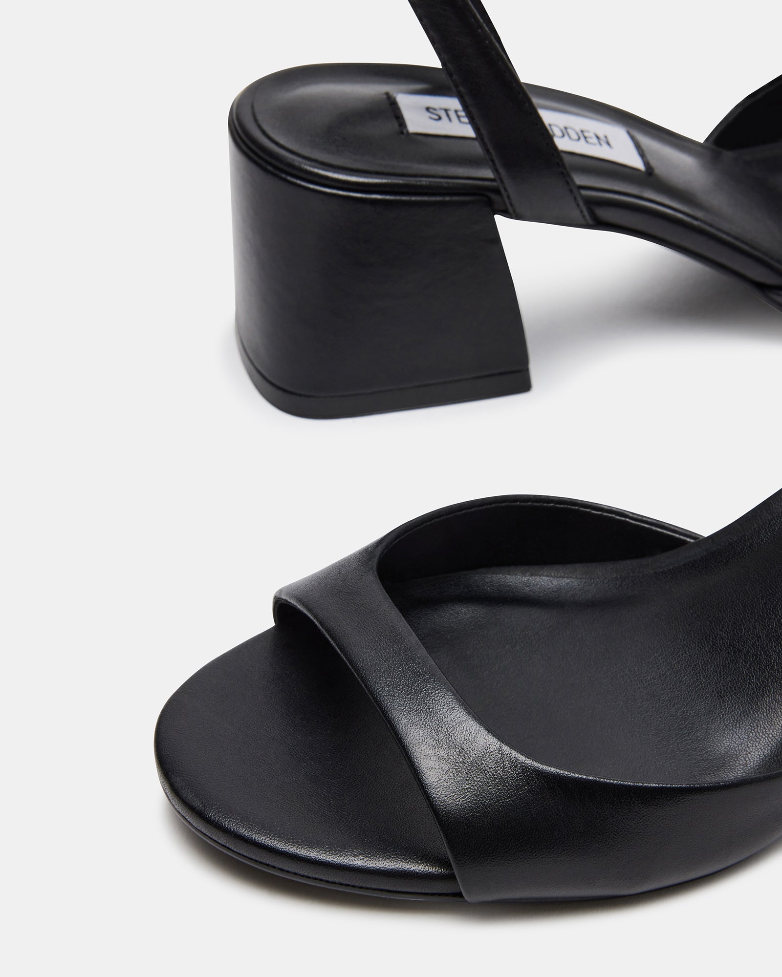 MYRA Black Leather Strappy Block Heel | Women's Heels – Steve Madden