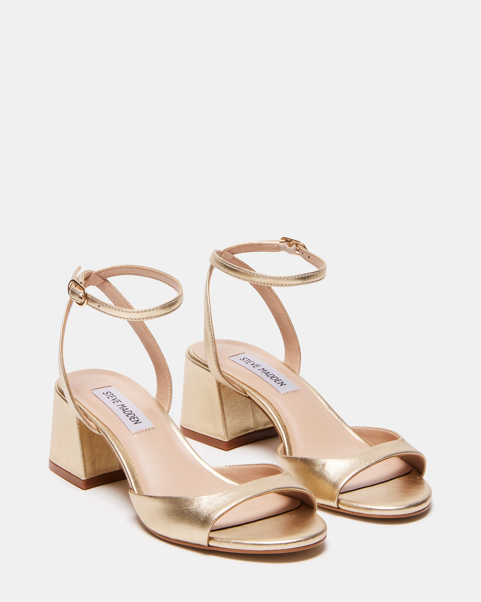 MYRA Gold Leather Strappy Block Heel | Women's Heels – Steve Madden