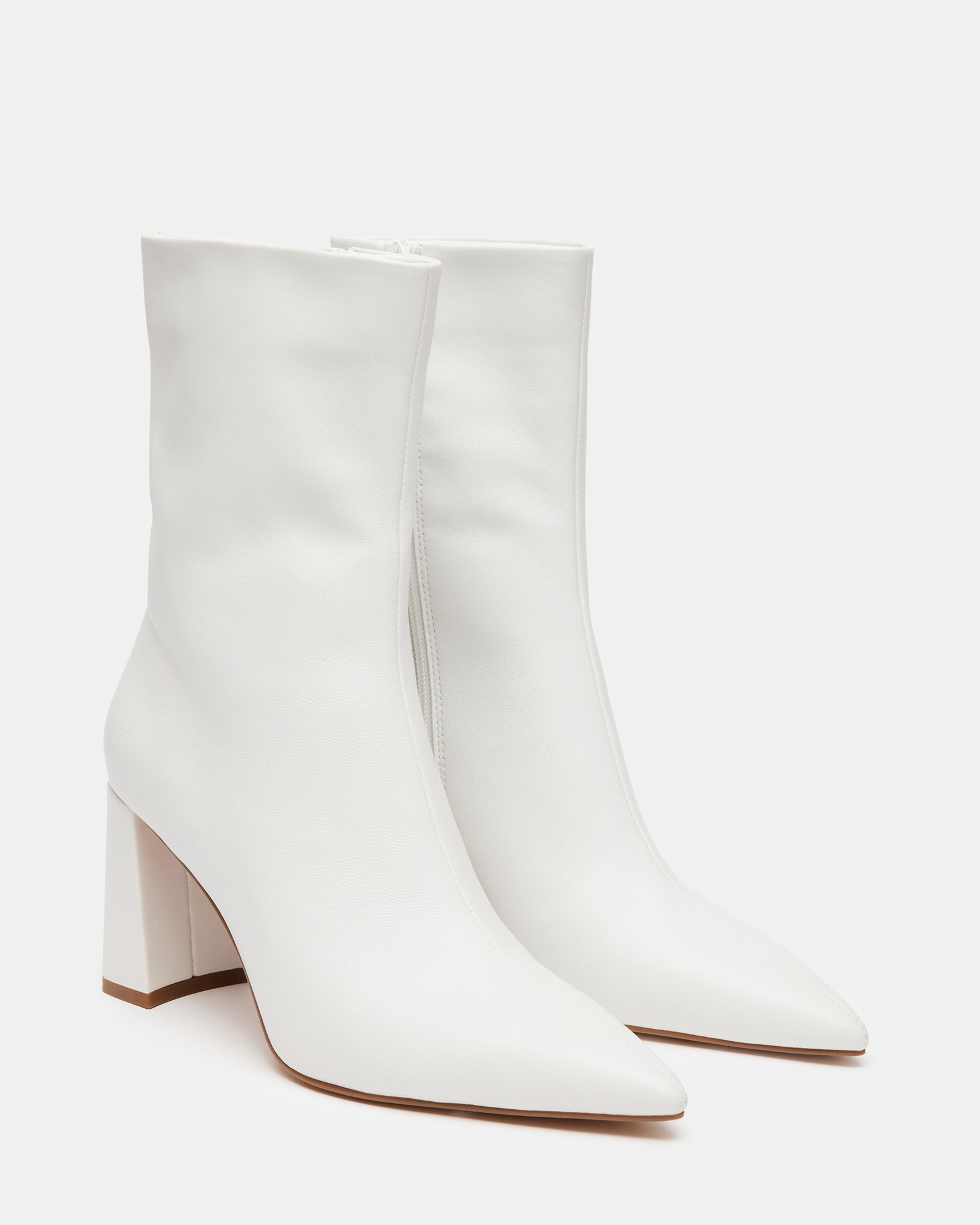NICOLETTE White Leather Pointed Toe Ankle Bootie | Women's Booties ...