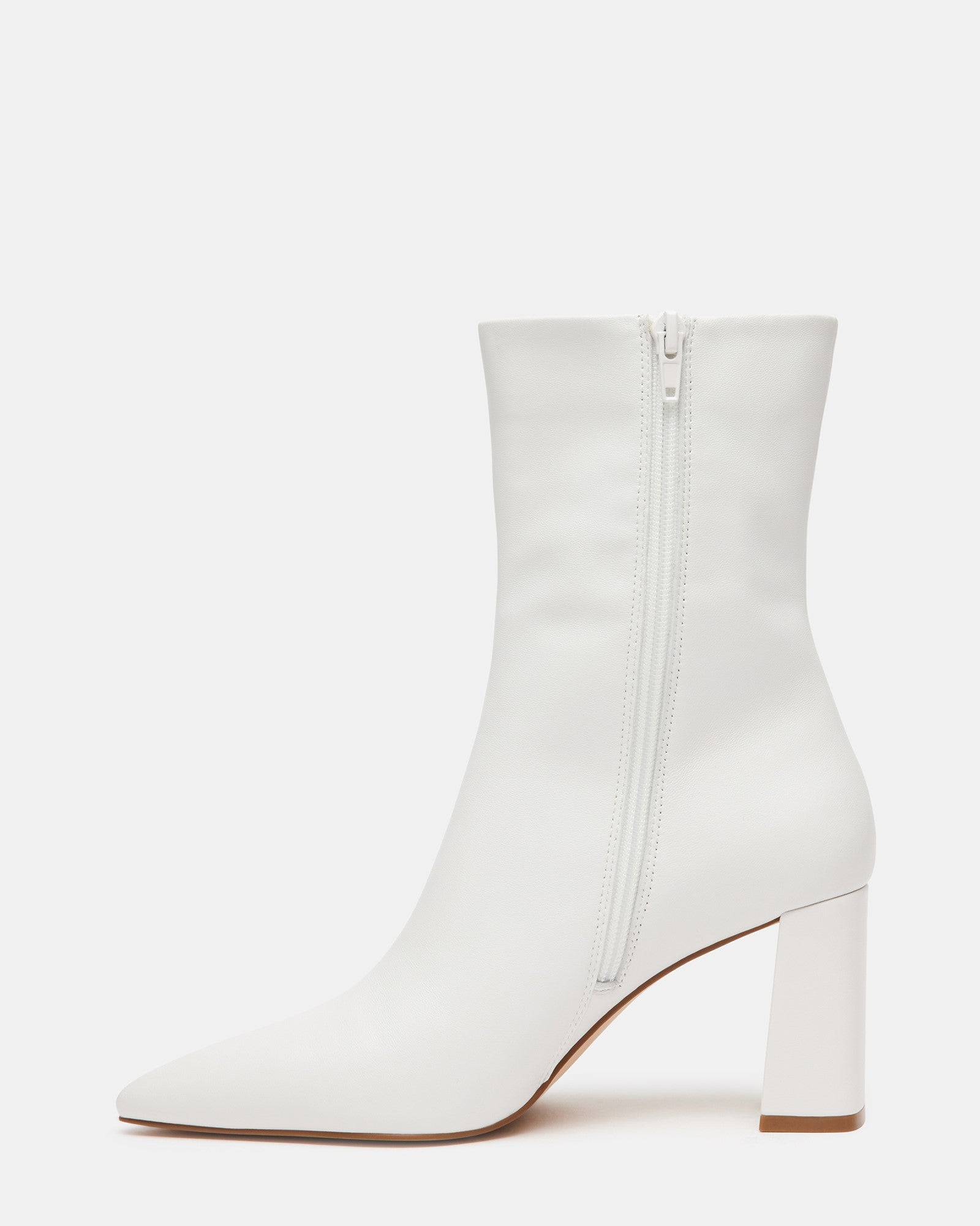 NICOLETTE White Leather Pointed Toe Ankle Bootie | Women's Booties ...