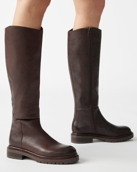 RAPHAELLA Brown Leather Knee High Boot | Women's Boots – Steve Madden