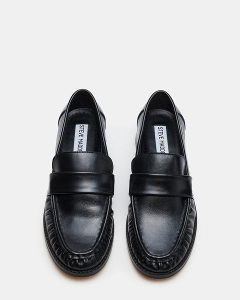 RIDLEY Black Leather Tailored Loafer | Women's Loafers – Steve Madden