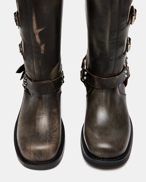 ROCKY Brown Distressed Knee High Moto Boots