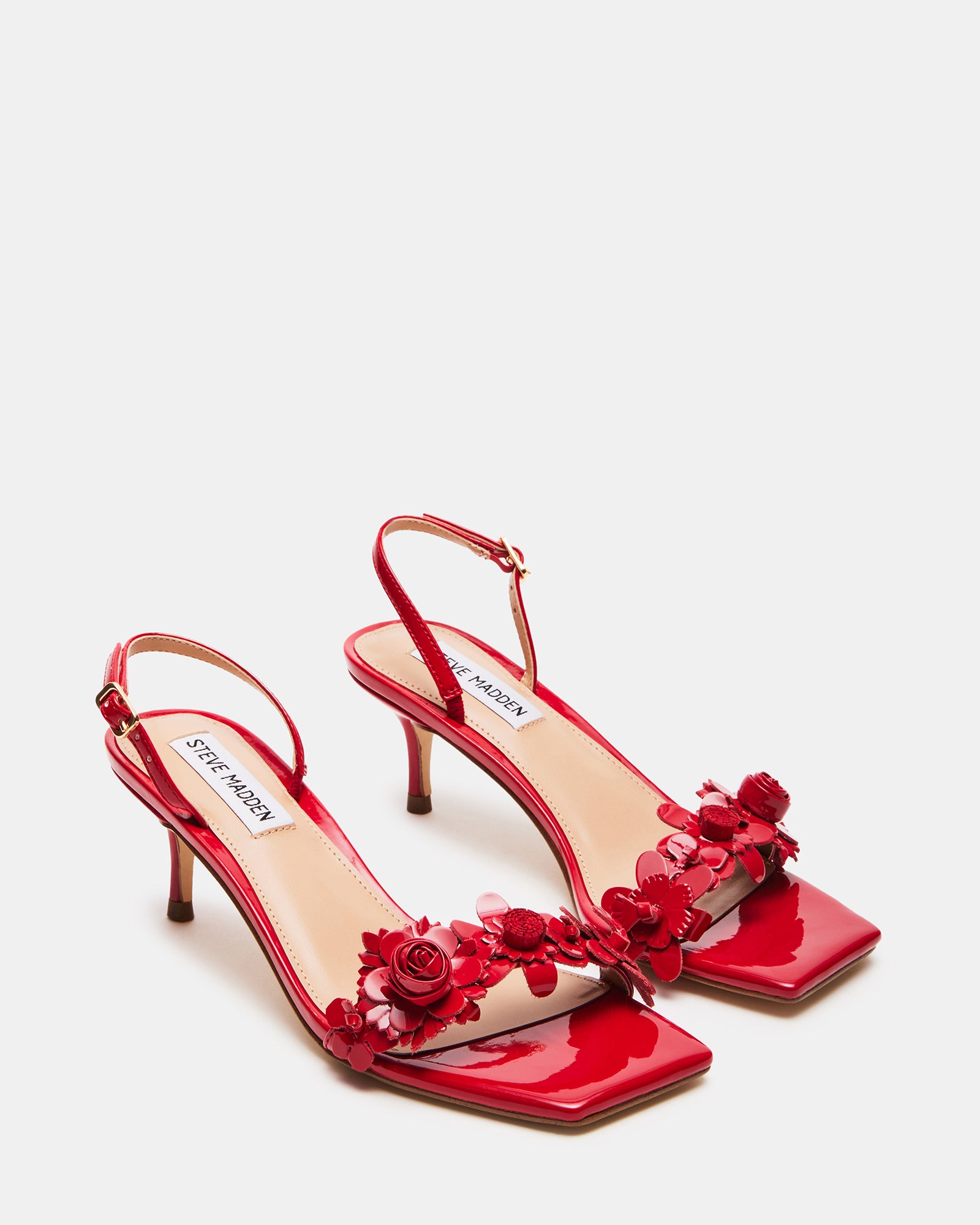 ROSALEA Red Patent 3D Floral Kitten Heel Slingback | Women's Heels ...