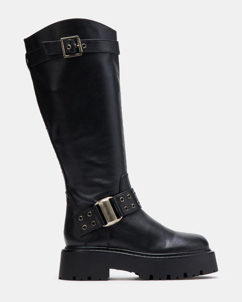 ROUXBY Black Leather Knee High Lug Sole Boot | Women's Boots – Steve Madden
