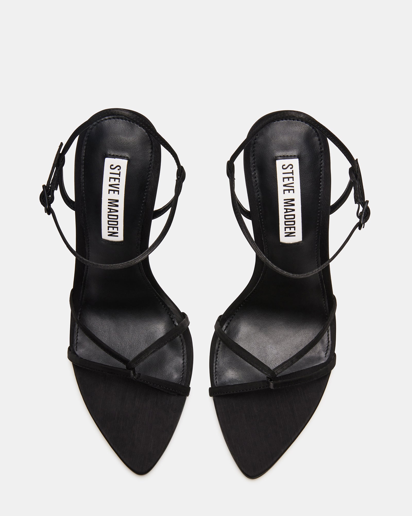 STELLINA Black Satin Dainty Strappy Pointed Toe Heel | Women's Heels ...