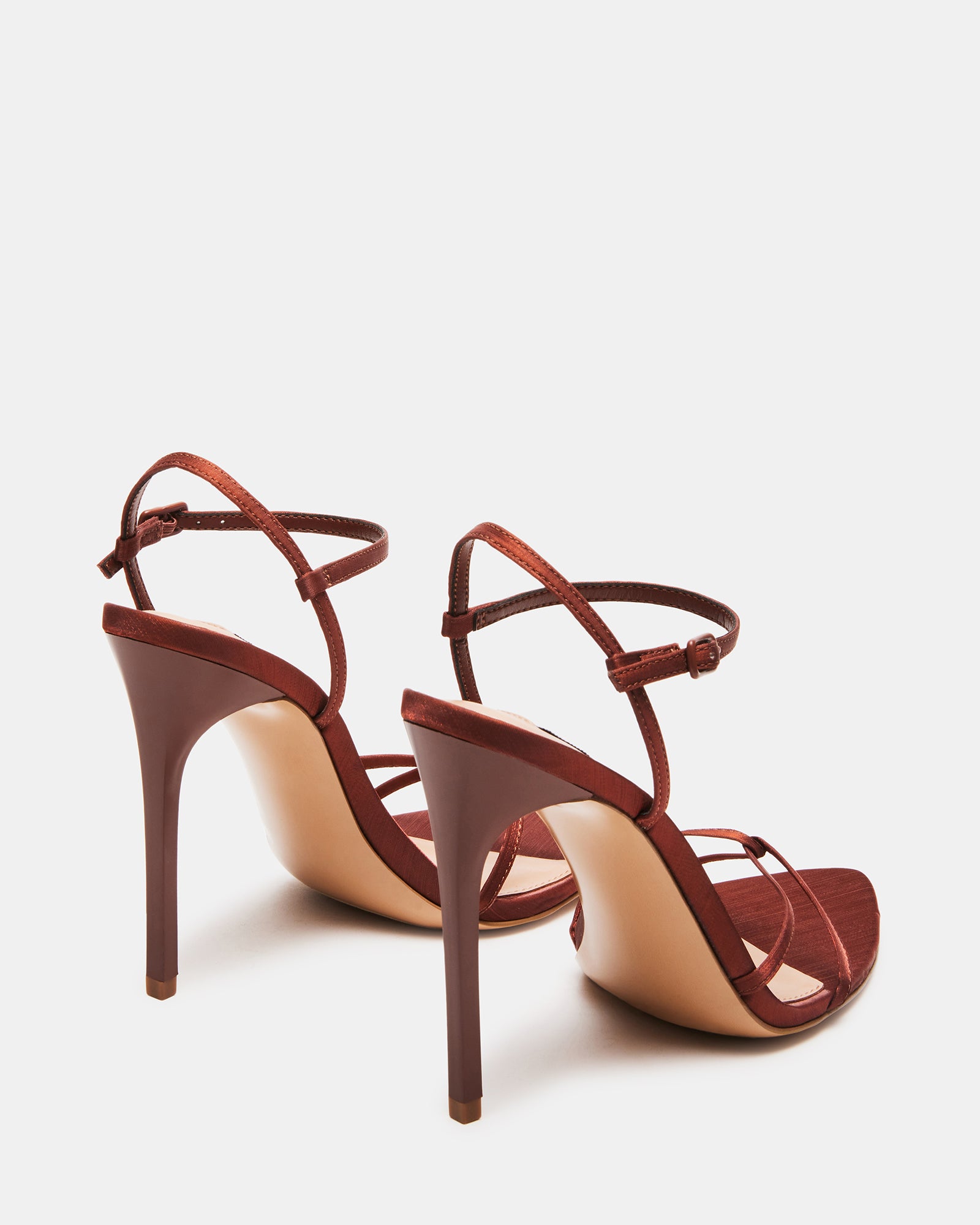 STELLINA Brown Satin Dainty Strappy Pointed Toe Heel | Women's Heels ...