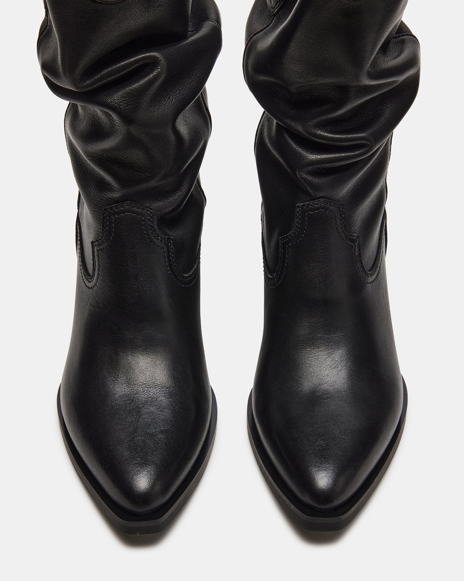 TAOS Black Leather Scrunched Cowboy Boot | Women's Booties – Steve Madden