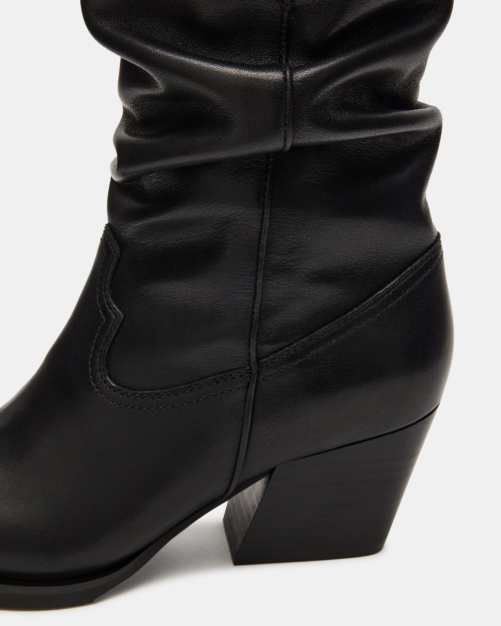 TAOS Black Leather Scrunched Cowboy Boot | Women's Booties – Steve Madden