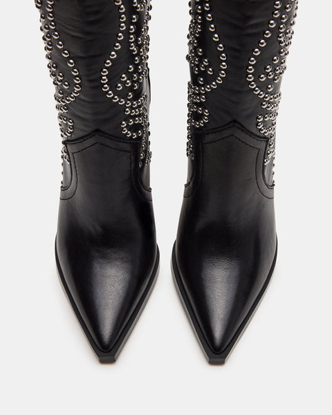 TYRANT Black Leather Studs Western Stiletto Boot | Women's Boots ...