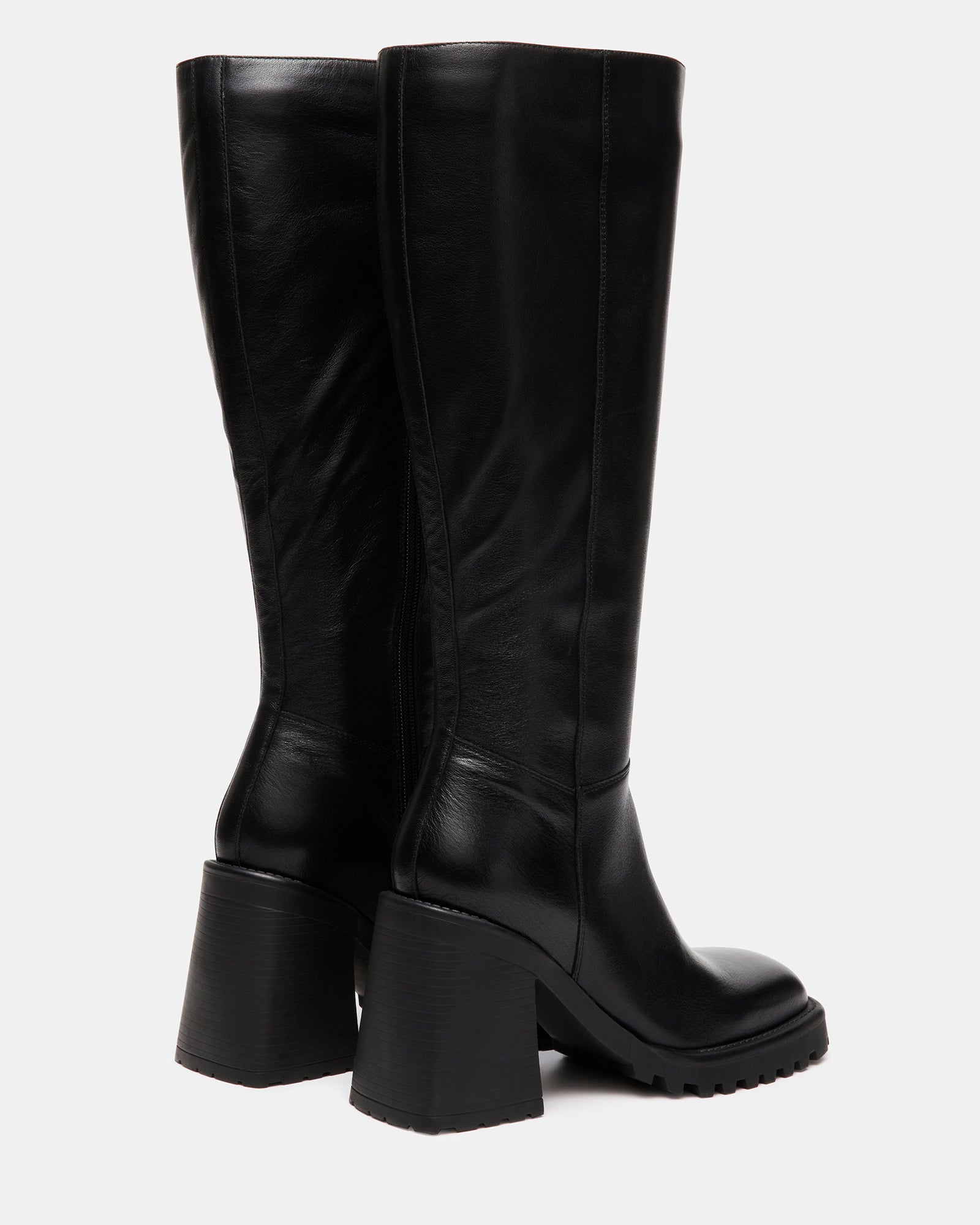 VIOLET Black Leather Knee High Block Heel Boot | Women's Boots – Steve ...