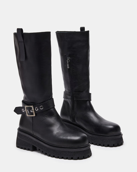 WILLOW Black Leather Lug Sole Boot | Women's Boots – Steve Madden