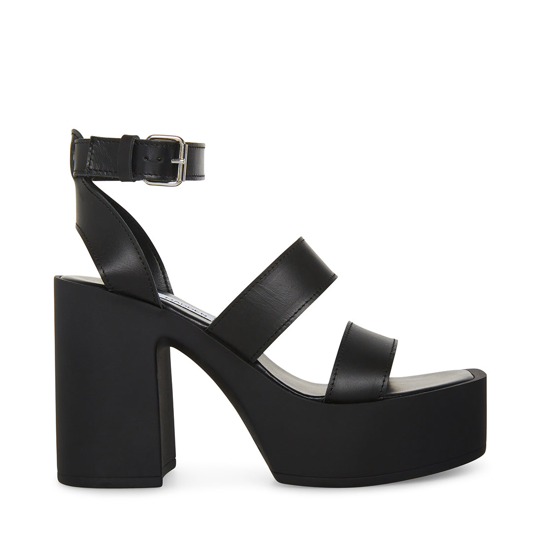 DORA Black Leather Platform Square Toe Block Heel | Women's Heels – Steve  Madden