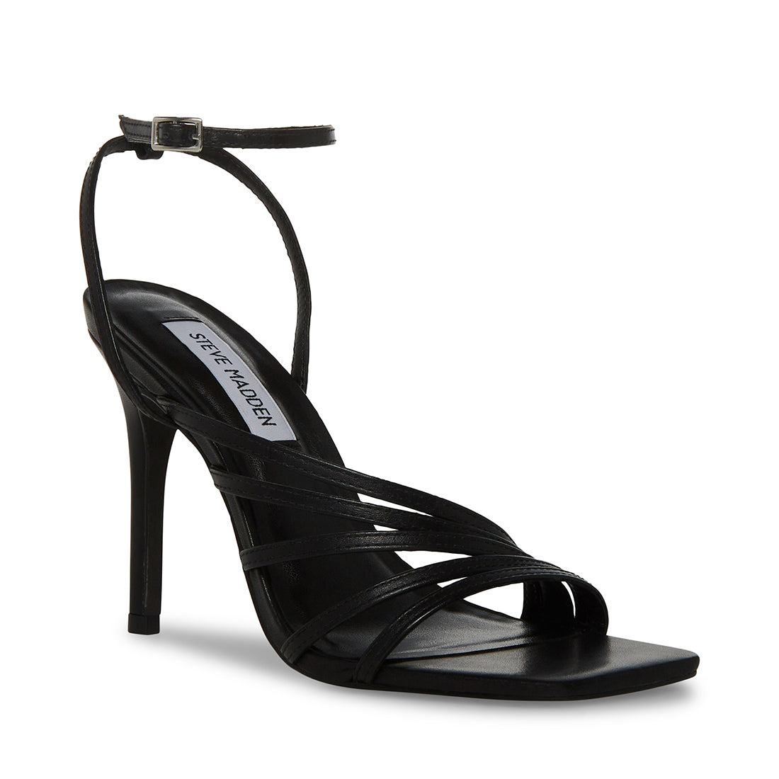 KAMILA Black Leather Strappy Square Toe Heel | Women's Heels – Steve Madden