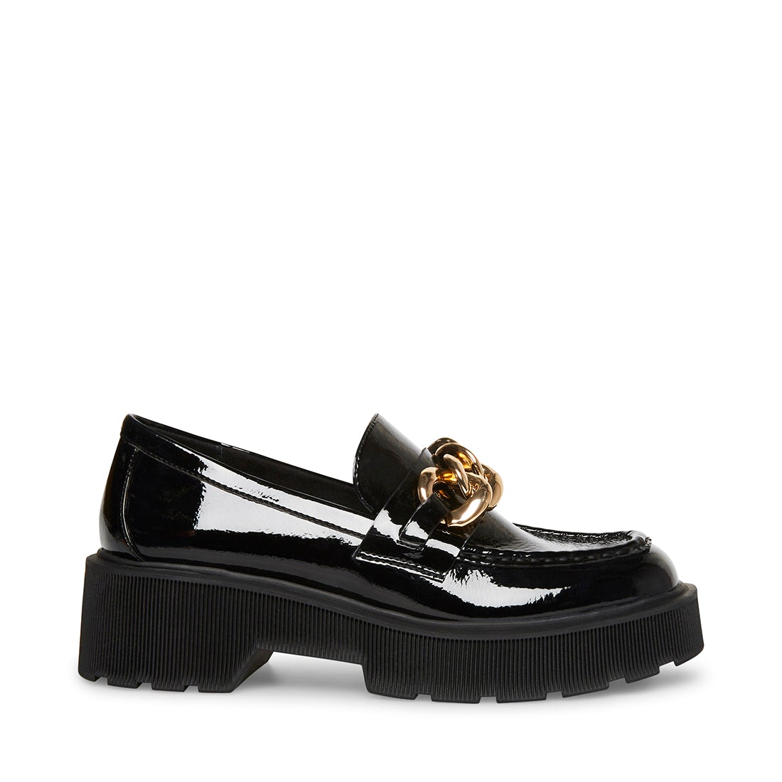 STEVE MADDEN MEADOW LOAFERS WITH PATENT LEATHER CHAIN Woman Black